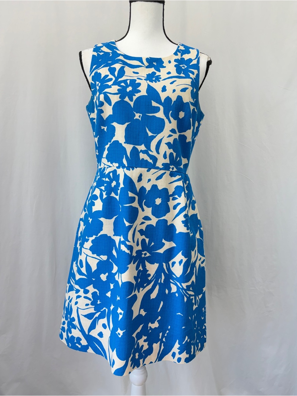 J. Crew Blue Ivory Floral Print Sleeveless Cotton Shift Dress Wedding Guest Sz 6 - Picture 15 of 17